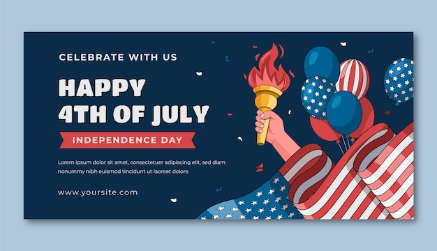 Gratis vector handgetekend horizontaal bannermalplaatje voor de amerikaanse viering van 4 juli