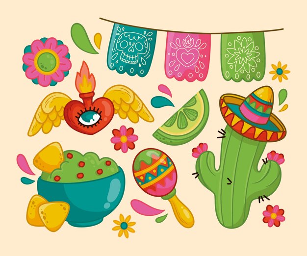 Handgetekend horizontaal bannermalplaatje voor de viering van Cinco de Mayo