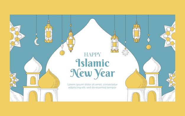 Handgetekend islamitisch nieuwjaar social media postsjabloon