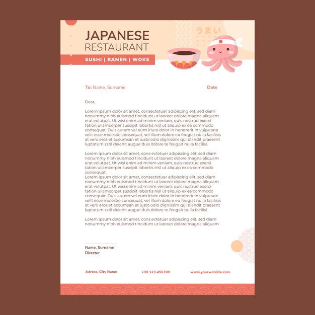 Gratis vector handgetekend japans restaurant briefhoofdsjabloon