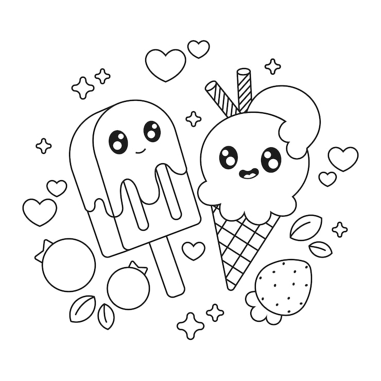 Gratis Vector handgetekend kawaii-kleurboek met ijs