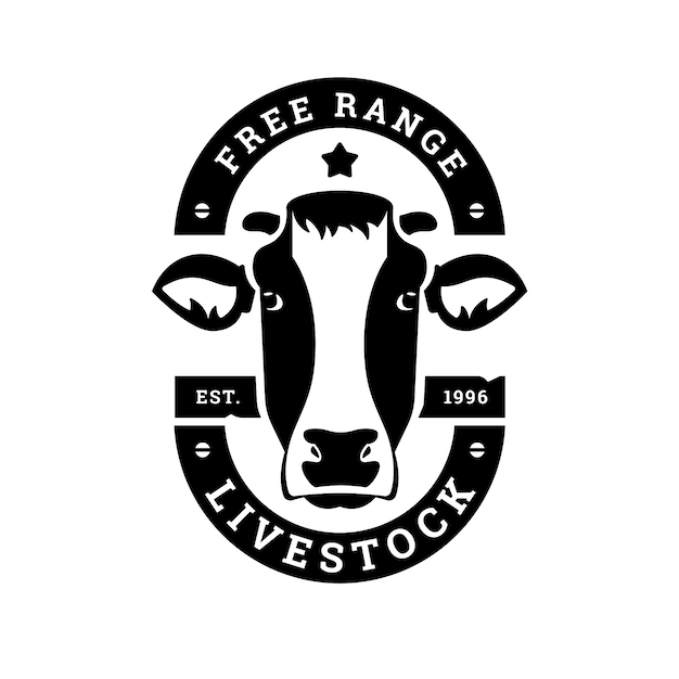 Handgetekend koe logo-ontwerp