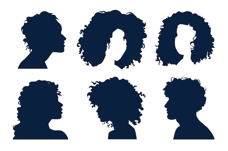 Gratis Vector handgetekend krullend haarsilhouet