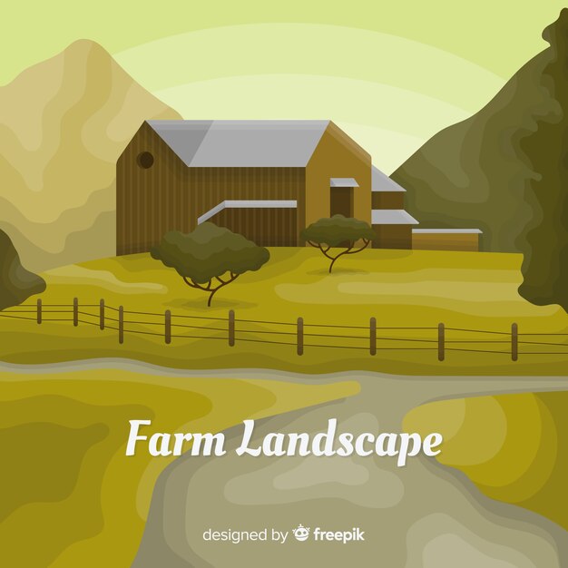 Handgetekend landschap van een boerderij