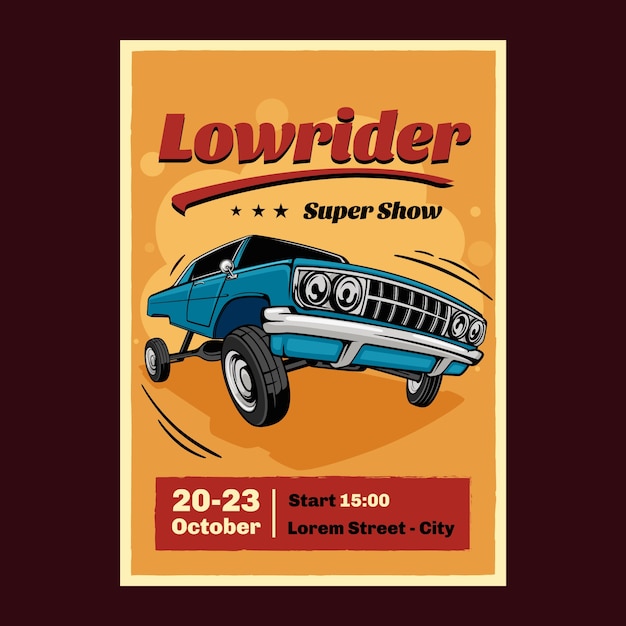 Gratis vector handgetekend lowrider-posterontwerp