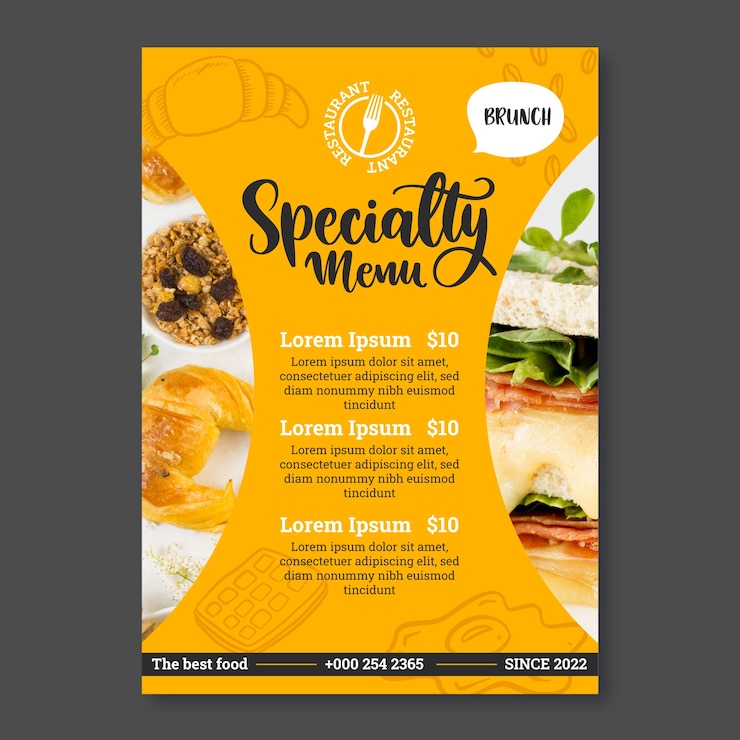 Gratis Vector handgetekend ontbijt- en brunchposterontwerp