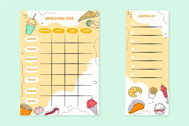 Handgetekend ontwerp voor een maaltijdplanner