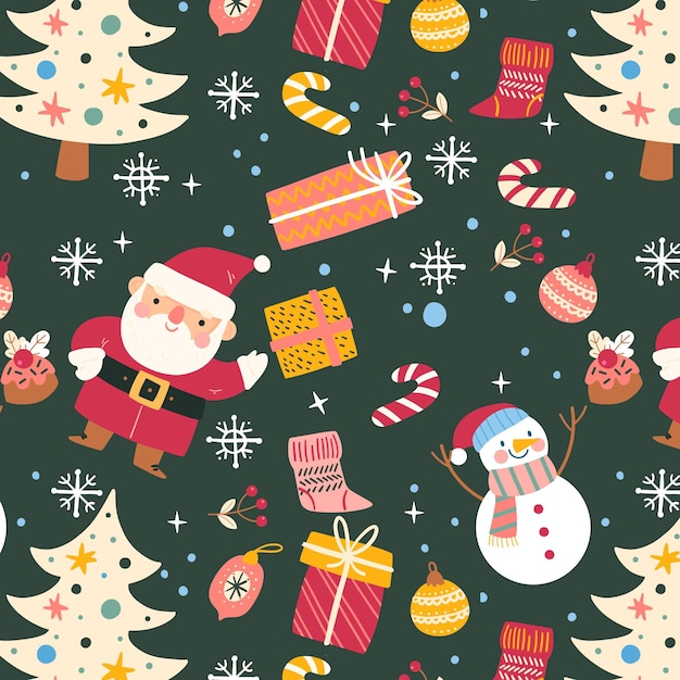 Gratis vector handgetekend plat kerstpatroonontwerp