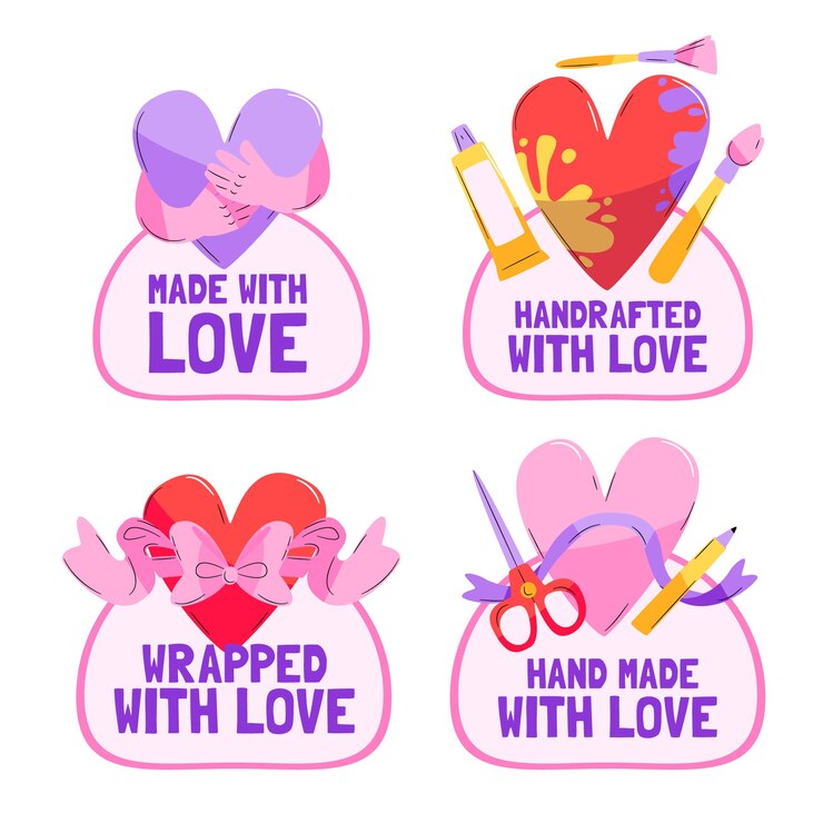 Gratis Vector handgetekend plat ontwerp gemaakt met liefdesstempels