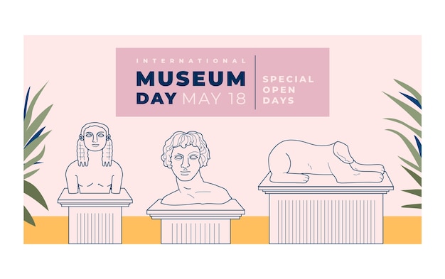 Gratis vector handgetekend postsjabloon voor sociale media voor internationale museumdag