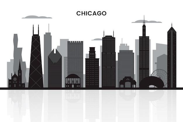 Handgetekend silhouet van de skyline van de stad chicago