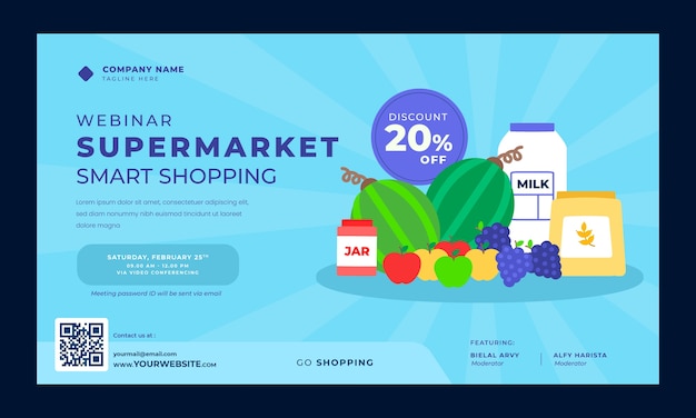 Gratis vector handgetekend supermarktwebinar met plat ontwerp