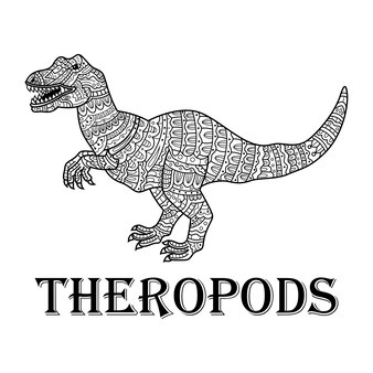 Handgetekend van theropoden in zentanglestijl