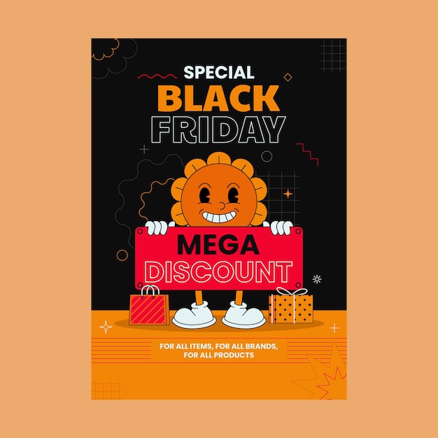 Gratis vector handgetekend verticaal postersjabloon voor black friday-verkoop