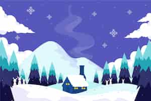 Gratis vector handgetekend vlak winterlandschap