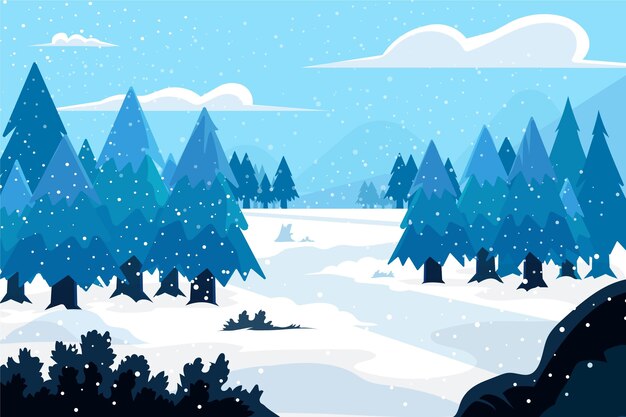 Handgetekend vlak winterlandschap