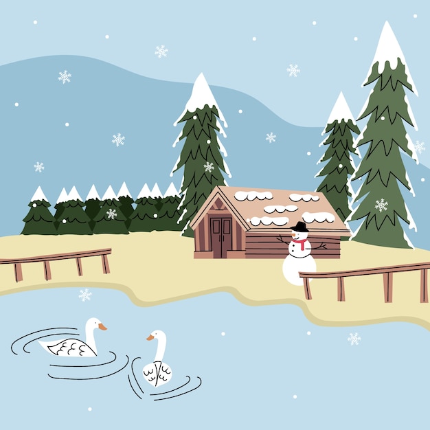 Gratis vector handgetekend vlak winterlandschap