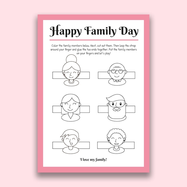 Handgetekend werkblad voor familiedagpoppen