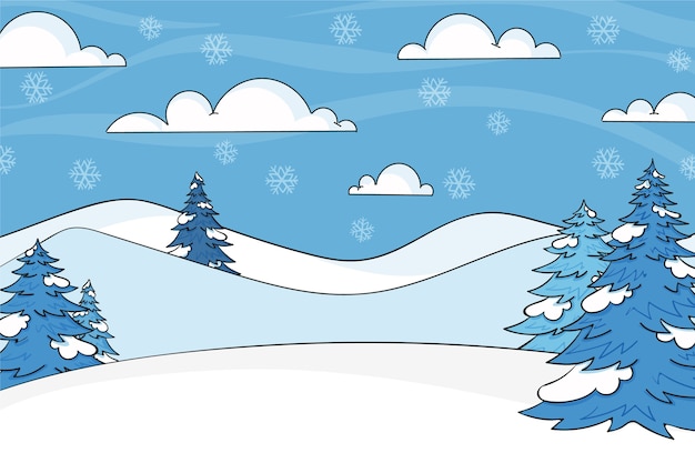 Gratis vector handgetekend winterlandschap