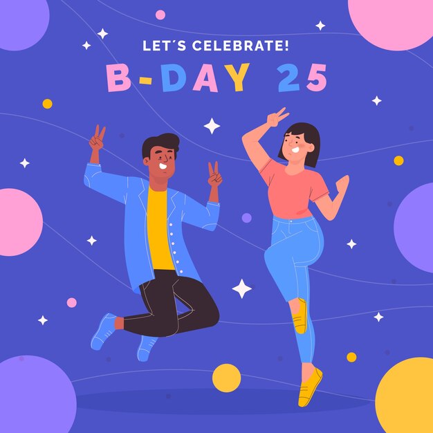 Handgetekende 25e verjaardag of verjaardagskaart