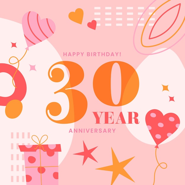 Handgetekende 30e verjaardag of verjaardagskaart