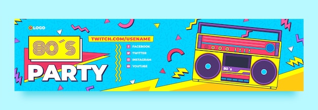 Gratis vector handgetekende 80s party twitch banner