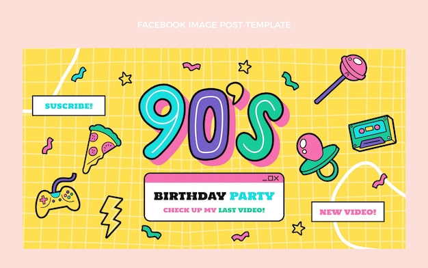 Gratis vector handgetekende 90s verjaardag facebook post