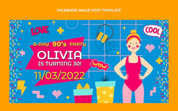 Gratis vector handgetekende 90s verjaardag facebook post