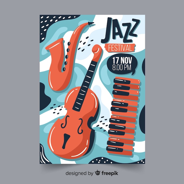 Gratis vector handgetekende abstracte jazz muziek poster