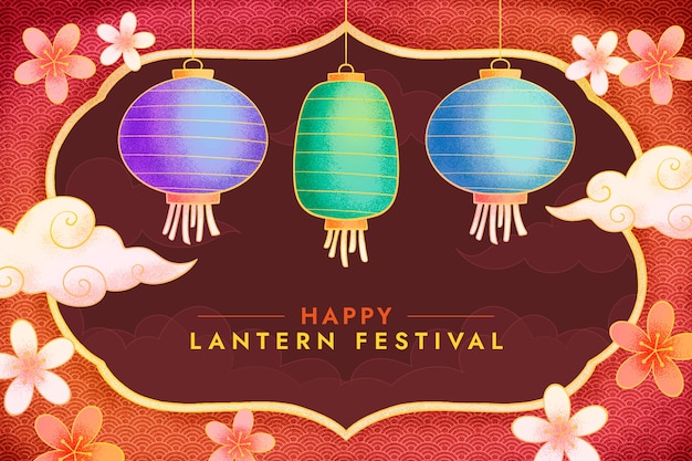 Gratis vector handgetekende achtergrond van het lantaarnfestival