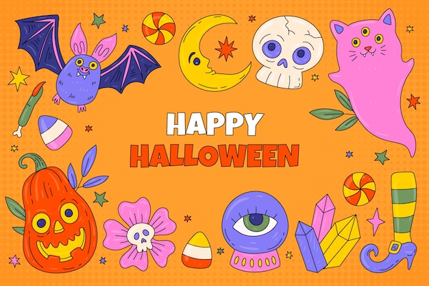 Gratis vector handgetekende achtergrond voor de halloween viering