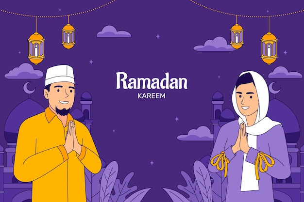 Gratis vector handgetekende achtergrond voor de islamitische ramadanviering.