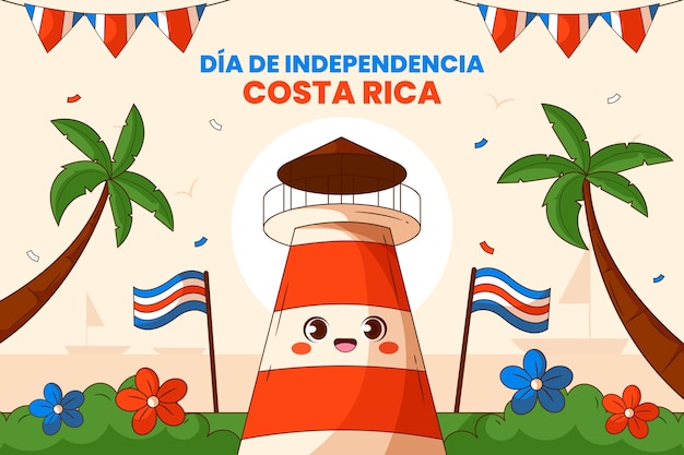 Gratis vector handgetekende achtergrond voor de viering van de onafhankelijkheidsdag van costa rica