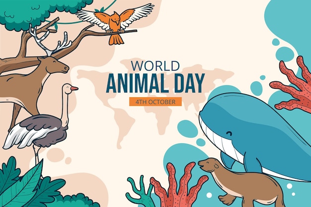 Gratis vector handgetekende achtergrond voor de viering van de werelddierendag