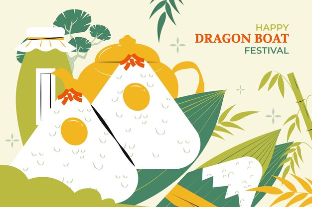 Gratis vector handgetekende achtergrond voor de viering van het chinese drakenbootfestival