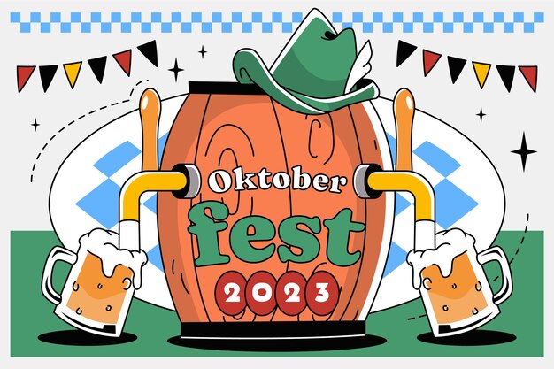 Handgetekende achtergrond voor de viering van het oktoberfest bierfestival