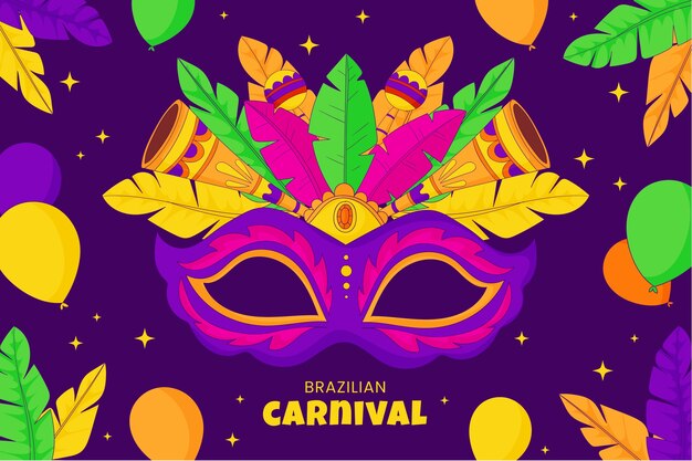 Handgetekende achtergrond voor het Braziliaanse carnaval