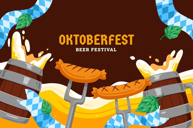Handgetekende achtergrond voor het Oktoberfest bierfestival