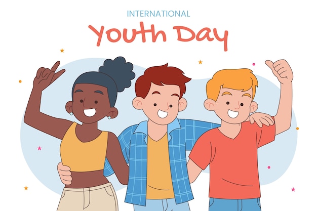 Handgetekende achtergrond voor internationale jeugddagviering