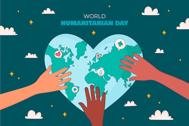 Handgetekende achtergrond voor werelddag voor humanitaire hulp