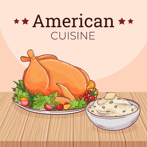 Gratis vector handgetekende amerikaanse keuken