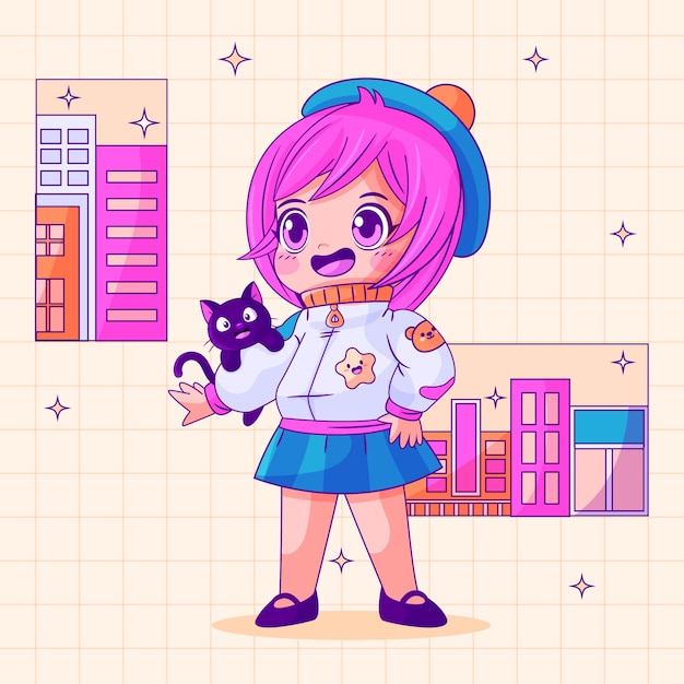 Gratis vector handgetekende anime kawaii illustratie