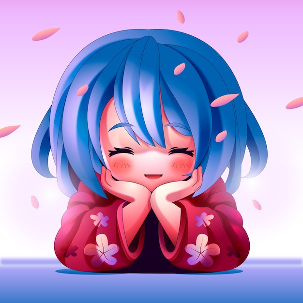 Gratis vector handgetekende anime kawaii illustratie