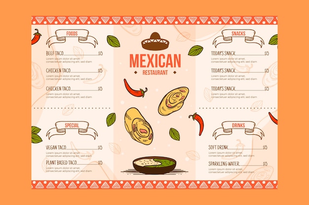 Gratis vector handgetekende antojitos menu ontwerpsjabloon