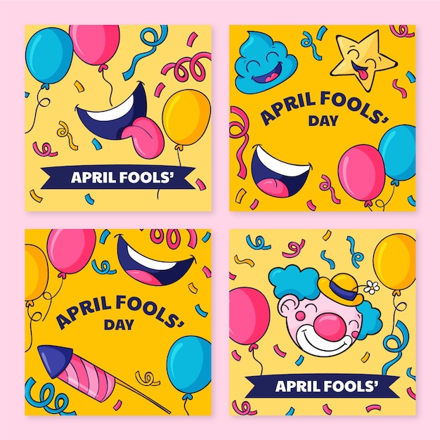 Gratis vector handgetekende april dwazen instagram posts collectie