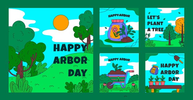 Handgetekende arbor day instagram posts collectie