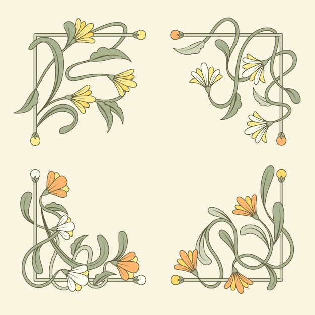 Gratis vector handgetekende art nouveau frame en randen ornament collectie