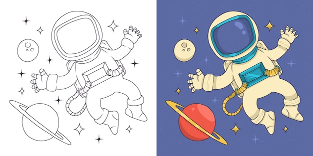 Handgetekende astronaut kleurboekillustratie