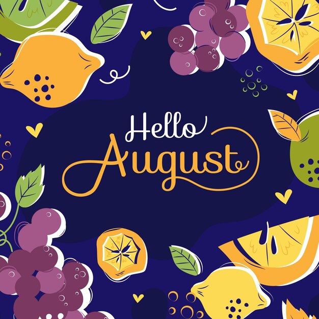 Handgetekende augustus-belettering met fruit