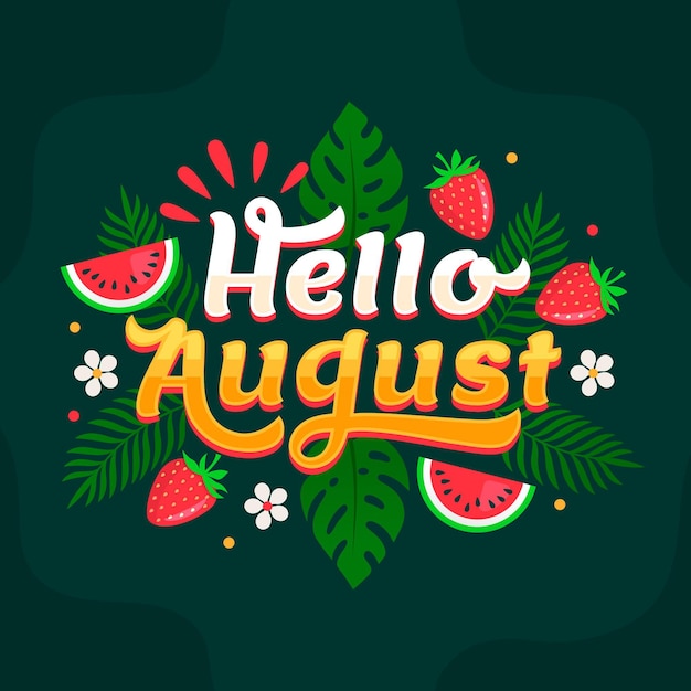 Gratis vector handgetekende augustus-belettering met fruit